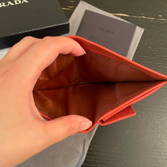 Authentic Prada Saffiano Leather Bi-Fold Wallet in Rame with box and card - Picture 7 of 11